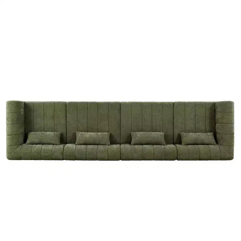 Canapé d'angle modulable MAYEERTY 145,5 pouces, revêtement en polyester beige, canapé 4 places en éponge compressée pour salon