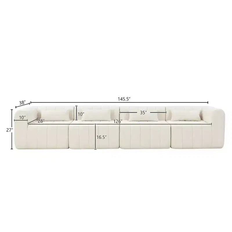 Canapé d'angle modulable MAYEERTY 145,5 pouces, revêtement en polyester beige, canapé 4 places en éponge compressée pour salon