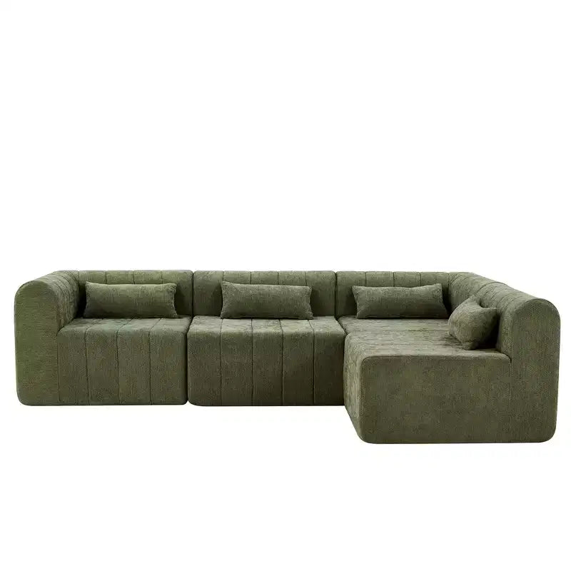 Canapé d'angle modulable MAYEERTY 145,5 pouces, revêtement en polyester beige, canapé 4 places en éponge compressée pour salon