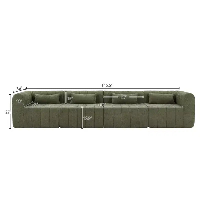 Canapé d'angle modulable MAYEERTY 145,5 pouces, revêtement en polyester beige, canapé 4 places en éponge compressée pour salon