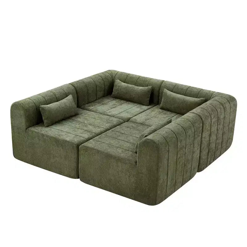 Canapé d'angle modulable MAYEERTY 145,5 pouces, revêtement en polyester beige, canapé 4 places en éponge compressée pour salon