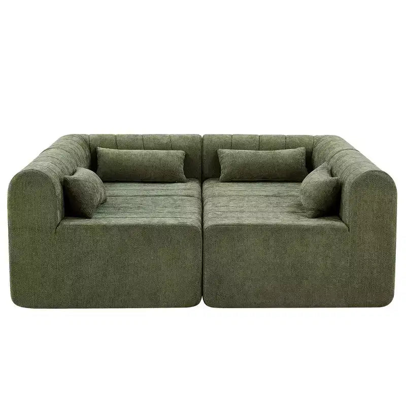 Canapé d'angle modulable MAYEERTY 145,5 pouces, revêtement en polyester beige, canapé 4 places en éponge compressée pour salon