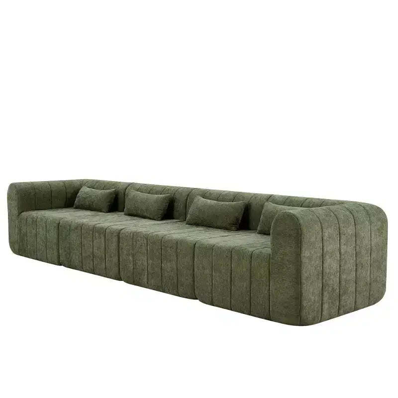 Canapé d'angle modulable MAYEERTY 145,5 pouces, revêtement en polyester beige, canapé 4 places en éponge compressée pour salon