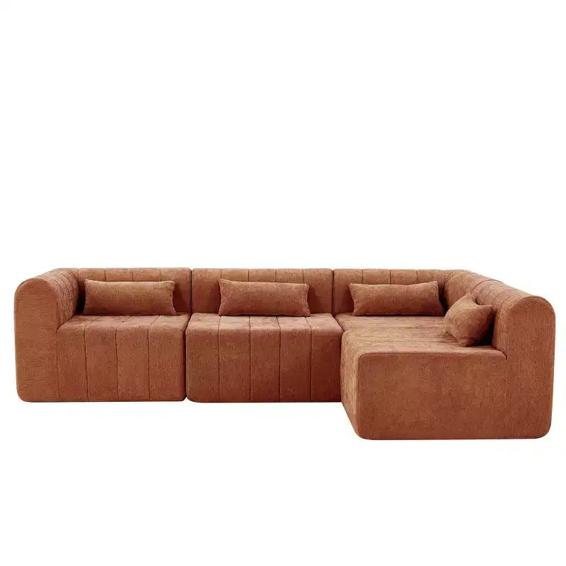 Canapé d'angle modulable MAYEERTY 145,5 pouces, revêtement en polyester beige, canapé 4 places en éponge compressée pour salon