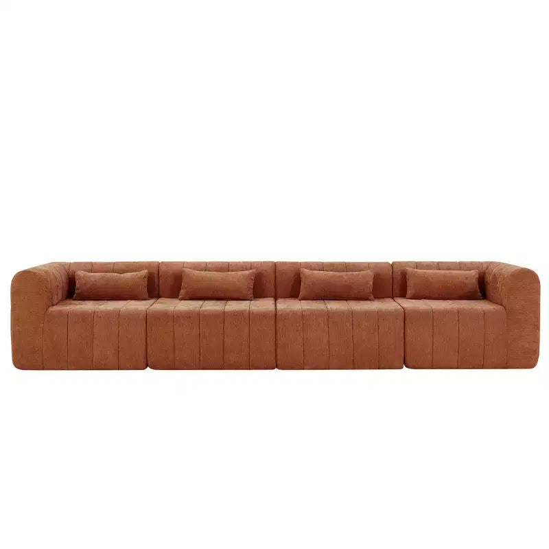 Canapé d'angle modulable MAYEERTY 145,5 pouces, revêtement en polyester beige, canapé 4 places en éponge compressée pour salon