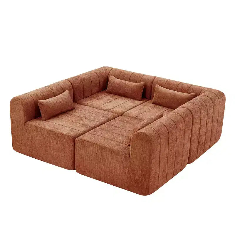 Canapé d'angle modulable MAYEERTY 145,5 pouces, revêtement en polyester beige, canapé 4 places en éponge compressée pour salon