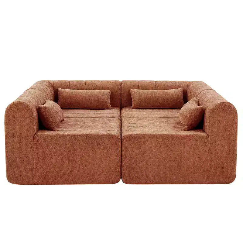 Canapé d'angle modulable MAYEERTY 145,5 pouces, revêtement en polyester beige, canapé 4 places en éponge compressée pour salon