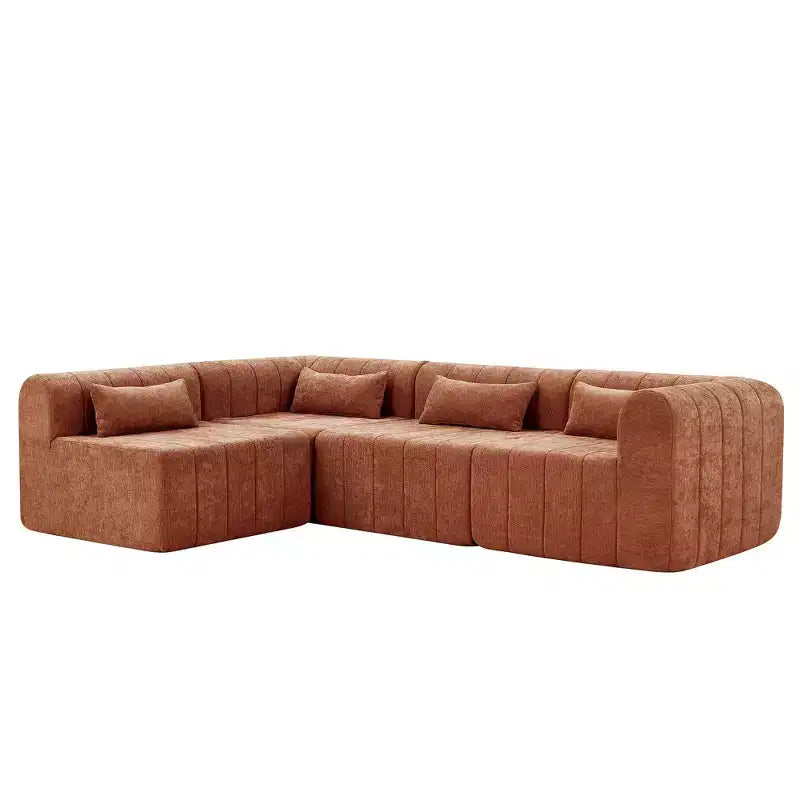 Canapé d'angle modulable MAYEERTY 145,5 pouces, revêtement en polyester beige, canapé 4 places en éponge compressée pour salon