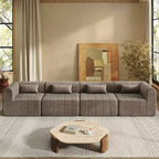 Canapé d'angle modulable MAYEERTY 145,5 pouces, revêtement en polyester beige, canapé 4 places en éponge compressée pour salon