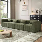Canapé d'angle modulable MAYEERTY 145,5 pouces, revêtement en polyester beige, canapé 4 places en éponge compressée pour salon