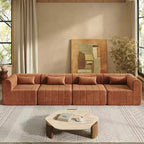 Canapé d'angle modulable MAYEERTY 145,5 pouces, revêtement en polyester beige, canapé 4 places en éponge compressée pour salon