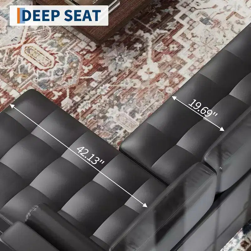 Canapé d'angle en L 88,9" avec méridienne convertible, canapé moderne du milieu du siècle à 3 places en similicuir, assise profonde pour salon, appartement, orange