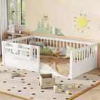 Lit d'enfant Bellemave avec clôture rehaussée et étagère, cadre de lit Montessori double en bois pour filles et garçons