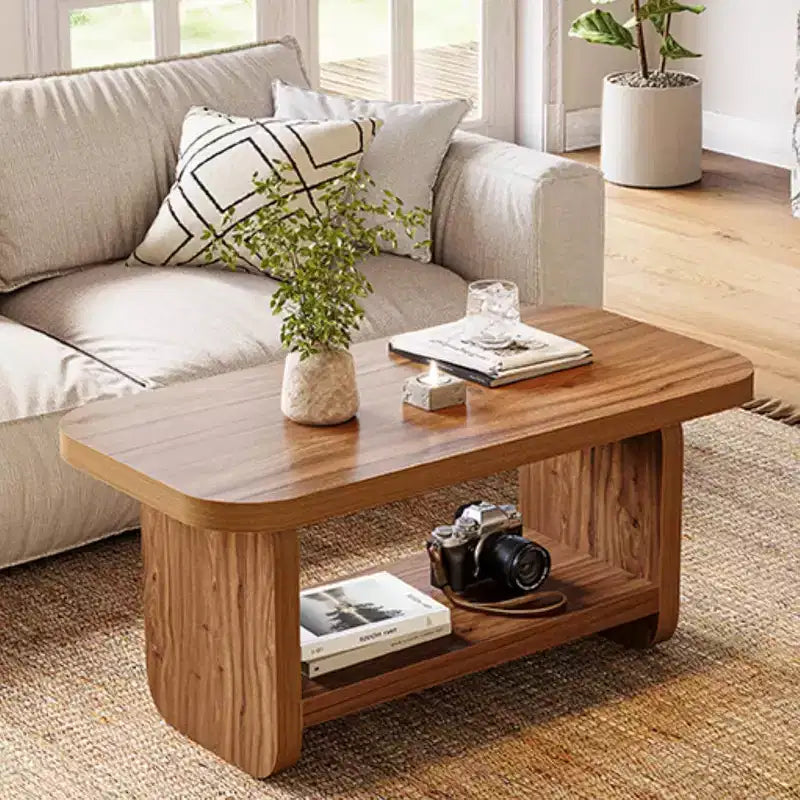 Lantine Table basse à 2 niveaux de 120 cm avec rangement, table de ferme moderne carrée pour salon, chambre, chambre d'enfant, 120,09 cm L x 60 cm P, marron