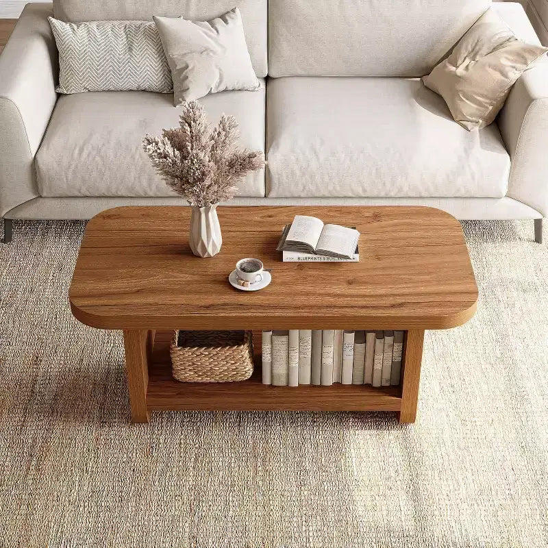 Lantine Table basse à 2 niveaux de 120 cm avec rangement, table de ferme moderne carrée pour salon, chambre, chambre d'enfant, 120,09 cm L x 60 cm P, marron