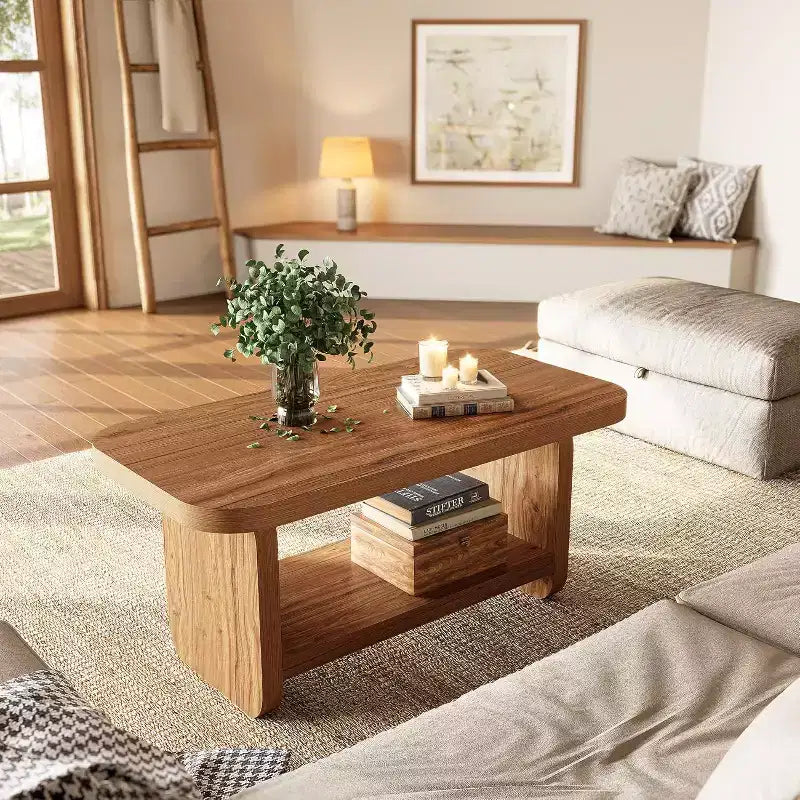 Lantine Table basse à 2 niveaux de 120 cm avec rangement, table de ferme moderne carrée pour salon, chambre, chambre d'enfant, 120,09 cm L x 60 cm P, marron
