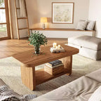 Lantine Table basse à 2 niveaux de 120 cm avec rangement, table de ferme moderne carrée pour salon, chambre, chambre d'enfant, 120,09 cm L x 60 cm P, marron