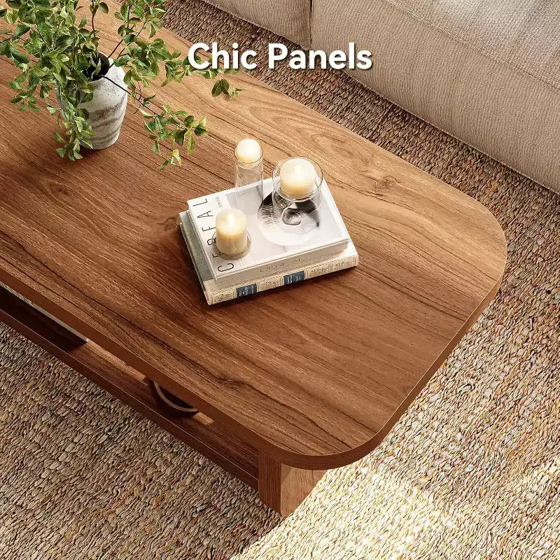 Lantine Table basse à 2 niveaux de 120 cm avec rangement, table de ferme moderne carrée pour salon, chambre, chambre d'enfant, 120,09 cm L x 60 cm P, marron