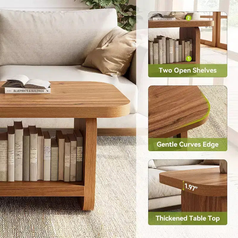 Lantine Table basse à 2 niveaux de 120 cm avec rangement, table de ferme moderne carrée pour salon, chambre, chambre d'enfant, 120,09 cm L x 60 cm P, marron
