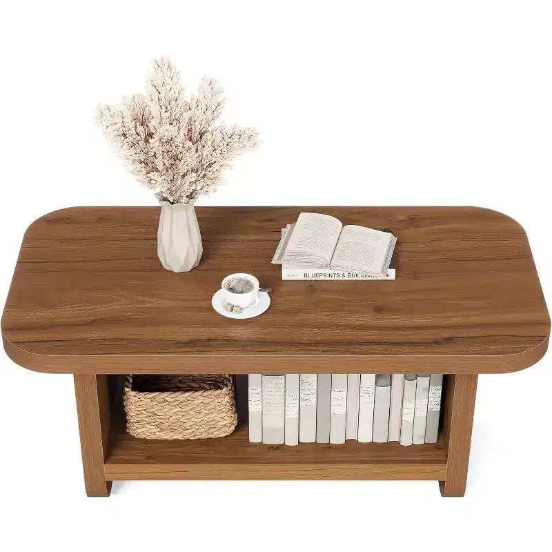 Lantine Table basse à 2 niveaux de 120 cm avec rangement, table de ferme moderne carrée pour salon, chambre, chambre d'enfant, 120,09 cm L x 60 cm P, marron