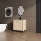 Meuble de salle de bain noir de 24 pouces entièrement pré-assemblé avec vasque et plateau en céramique, 2 portes à fermeture amortie