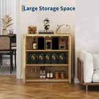 Buffet de rangement cannelé, Armoire de rangement en bois de 88 cm de large avec étagères réglables pour cuisine, salle à manger, salon