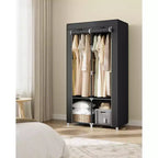 SONGMICS Armoire de Rangement Portable, Penderie en Tissu avec Couverture, 2 Tiges de Suspension et Étagères, 4 Poches Latérales, Grande Capacité, Noir Encre