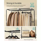 SONGMICS Armoire de Rangement Portable, Penderie en Tissu avec Couverture, 2 Tiges de Suspension et Étagères, 4 Poches Latérales, Grande Capacité, Noir Encre