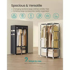 SONGMICS Armoire de Rangement Portable, Penderie en Tissu avec Couverture, 2 Tiges de Suspension et Étagères, 4 Poches Latérales, Grande Capacité, Noir Encre