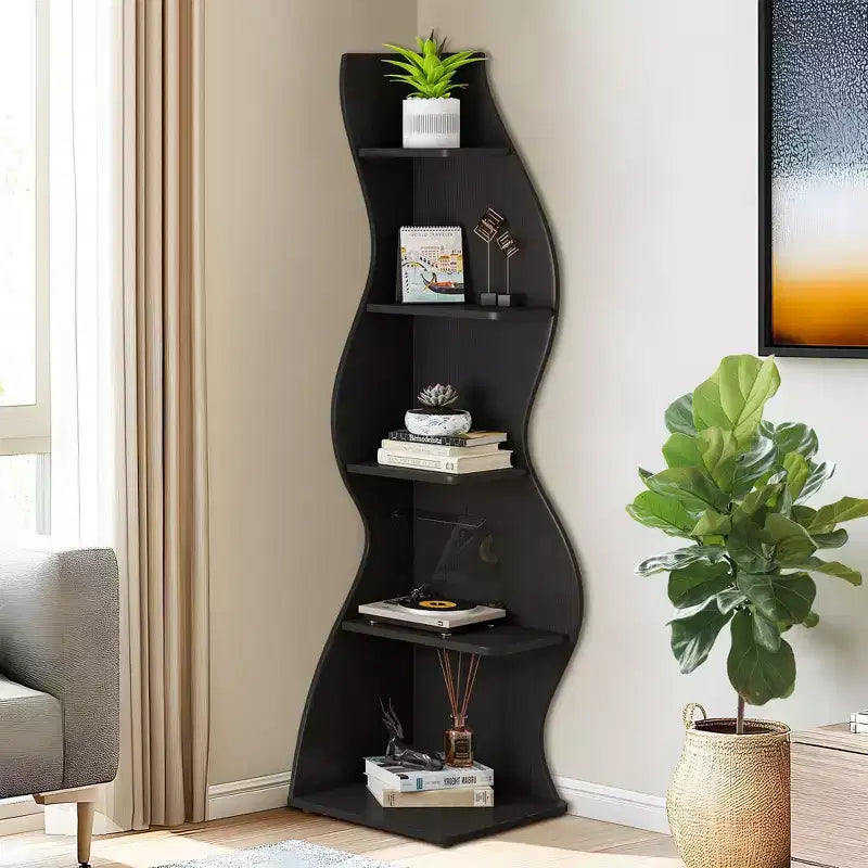 TUYOHW Étagère d'angle murale, bibliothèque flottante à 5 niveaux pour une maison moderne - Unité de rangement et de présentation peu encombrante, Noir