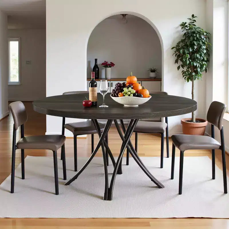 TUYOHW 47'' Round Dining Table for 4,Modern Black with Criss Cross Metal Legs & Adjustable Feet,Industrial for Kitchen,Dining & Office