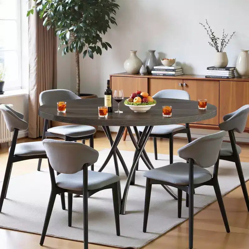 TUYOHW Table à Manger Ronde de 47'' pour 4 Personnes, Noire Moderne avec Pieds en Métal Entrecroisés et Patins Réglables, Style Industriel pour Cuisine, Salle à Manger et Bureau
