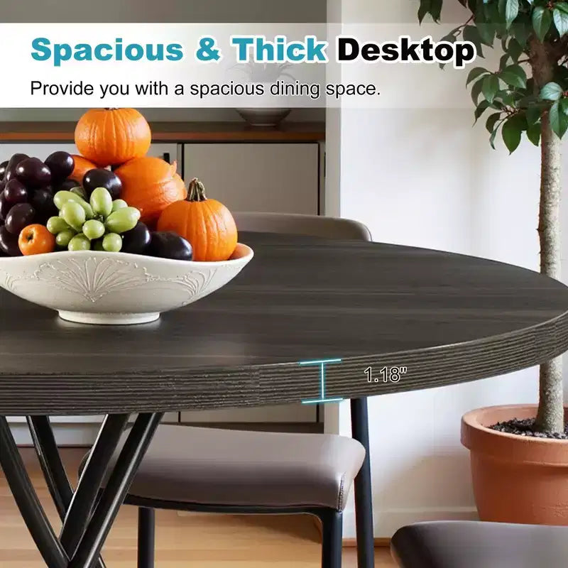 TUYOHW Table à Manger Ronde de 47'' pour 4 Personnes, Noire Moderne avec Pieds en Métal Entrecroisés et Patins Réglables, Style Industriel pour Cuisine, Salle à Manger et Bureau