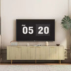 VIYET 69 Modern Fluted TV Stand for 55+ Inch TVs, Black MDF Media Console w/ 4 Storage Doors & Gold Legs