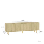 Meuble TV moderne VIYET 69 cannelé pour téléviseurs de plus de 55 pouces, console média en MDF noir avec 4 portes de rangement et pieds dorés