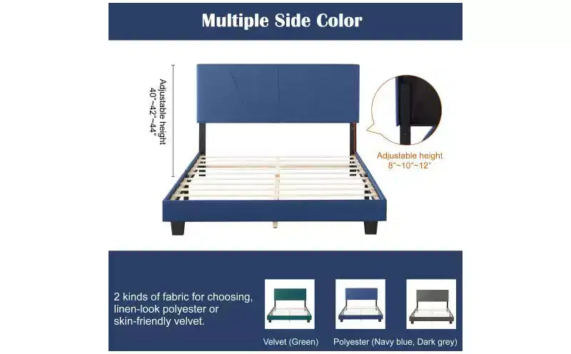 Okak Lit plateforme queen size élégant avec tête de lit capitonnée et support à lattes, lit en bois classique pour chambre principale
