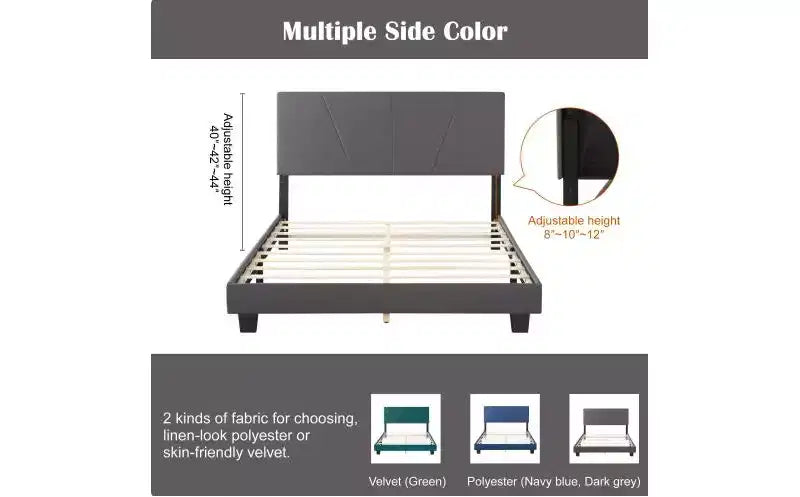 Okak Lit plateforme queen size élégant avec tête de lit capitonnée et support à lattes, lit en bois classique pour chambre principale