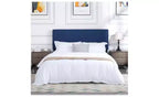 Okak Lit plateforme queen size élégant avec tête de lit capitonnée et support à lattes, lit en bois classique pour chambre principale