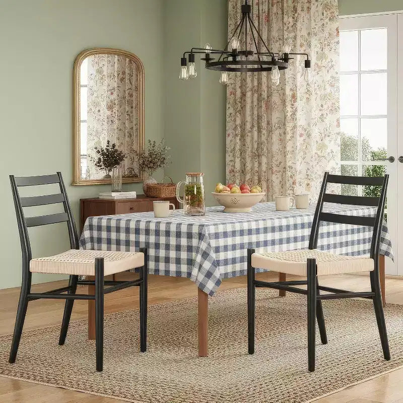 TUYOHW 2 Chaises de salle à manger avec assise en corde tressée, Chaises de cuisine à structure métallique avec dossier ouvert, Chaises de salle à manger respirantes pour salon