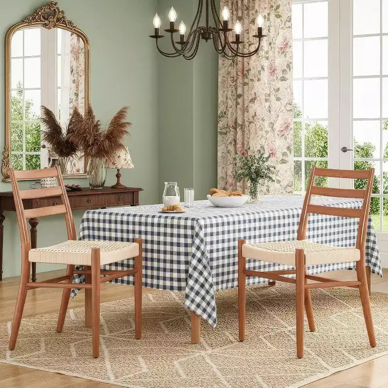 TUYOHW 2 Chaises de salle à manger avec assise en corde tressée, Chaises de cuisine à structure métallique avec dossier ouvert, Chaises de salle à manger respirantes pour salon