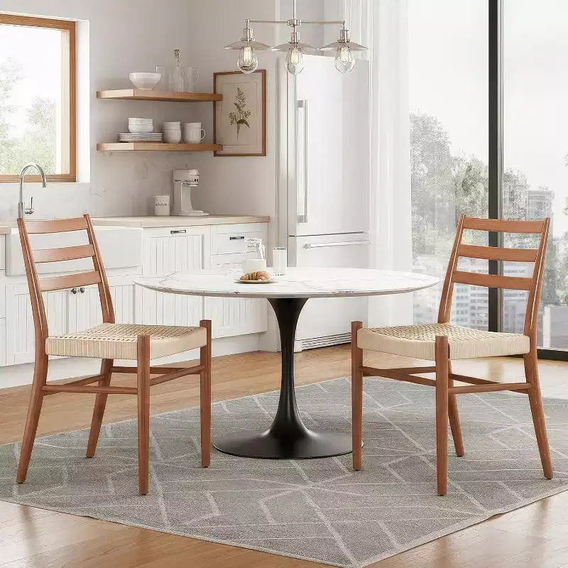 TUYOHW 2 Chaises de salle à manger avec assise en corde tressée, Chaises de cuisine à structure métallique avec dossier ouvert, Chaises de salle à manger respirantes pour salon