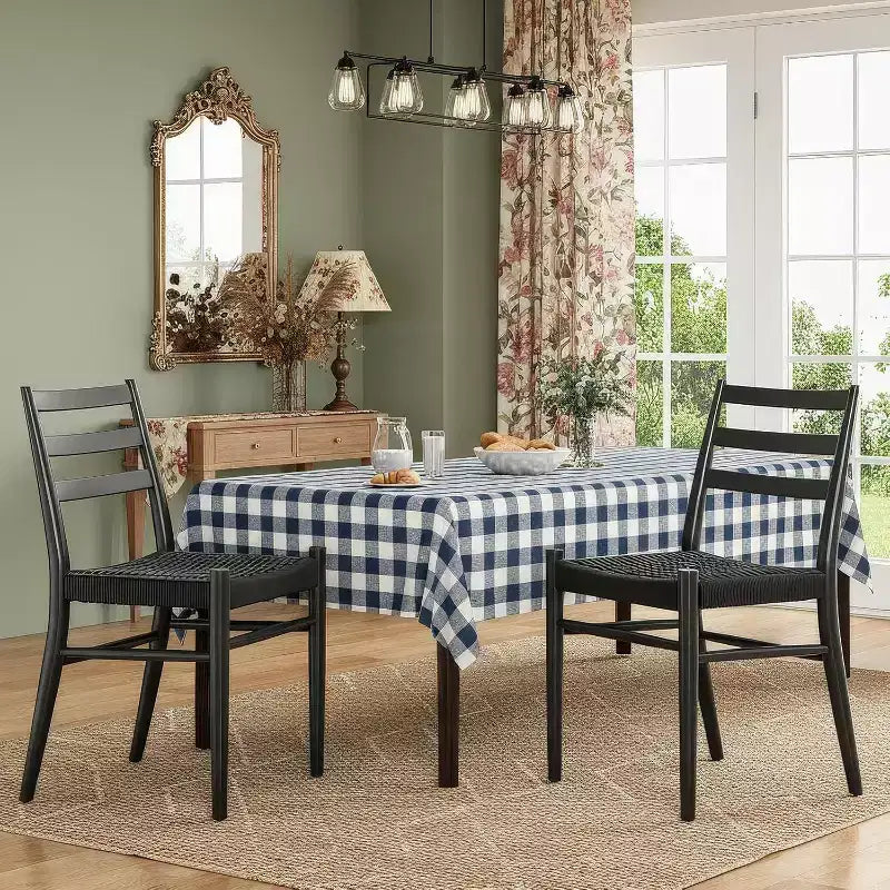 TUYOHW 2 Chaises de salle à manger avec assise en corde tressée, Chaises de cuisine à structure métallique avec dossier ouvert, Chaises de salle à manger respirantes pour salon