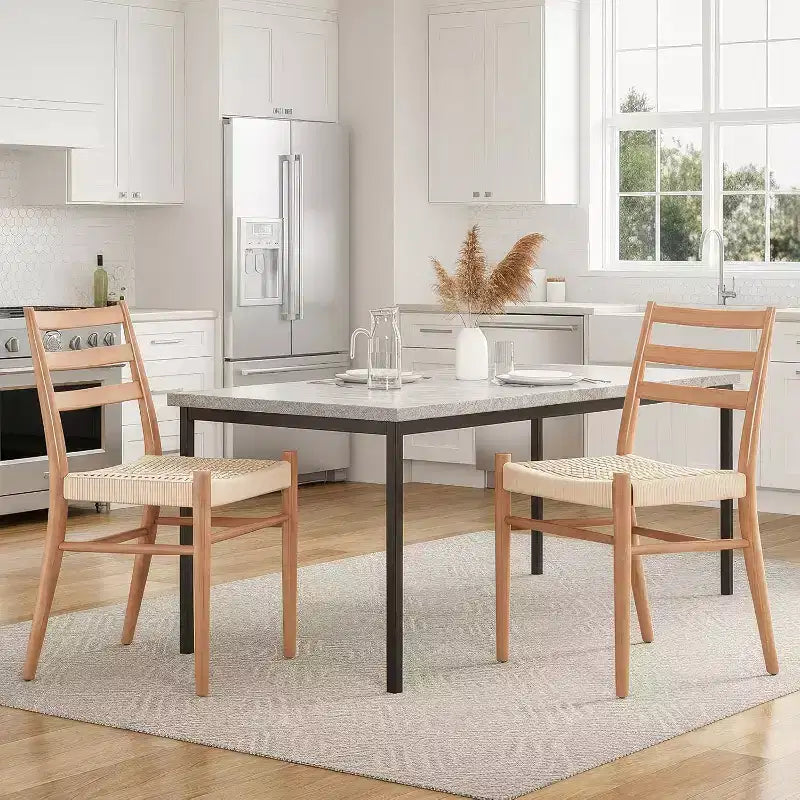 TUYOHW 2 Chaises de salle à manger avec assise en corde tressée, Chaises de cuisine à structure métallique avec dossier ouvert, Chaises de salle à manger respirantes pour salon