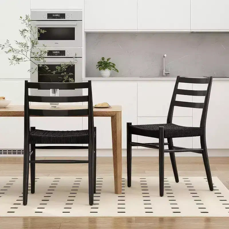 TUYOHW 2 Chaises de salle à manger avec assise en corde tressée, Chaises de cuisine à structure métallique avec dossier ouvert, Chaises de salle à manger respirantes pour salon