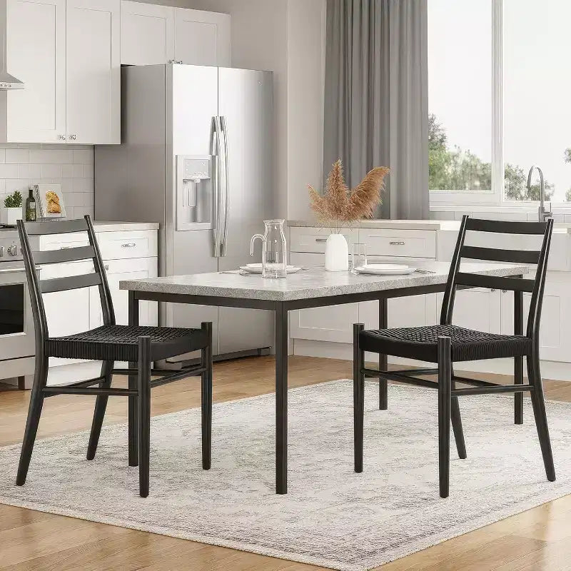 TUYOHW 2 Chaises de salle à manger avec assise en corde tressée, Chaises de cuisine à structure métallique avec dossier ouvert, Chaises de salle à manger respirantes pour salon