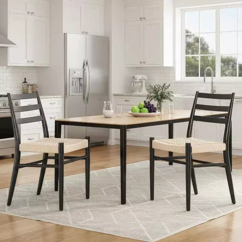 TUYOHW 2 Chaises de salle à manger avec assise en corde tressée, Chaises de cuisine à structure métallique avec dossier ouvert, Chaises de salle à manger respirantes pour salon