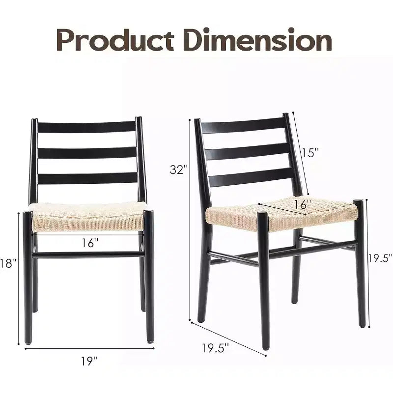 TUYOHW 2 Chaises de salle à manger avec assise en corde tressée, Chaises de cuisine à structure métallique avec dossier ouvert, Chaises de salle à manger respirantes pour salon