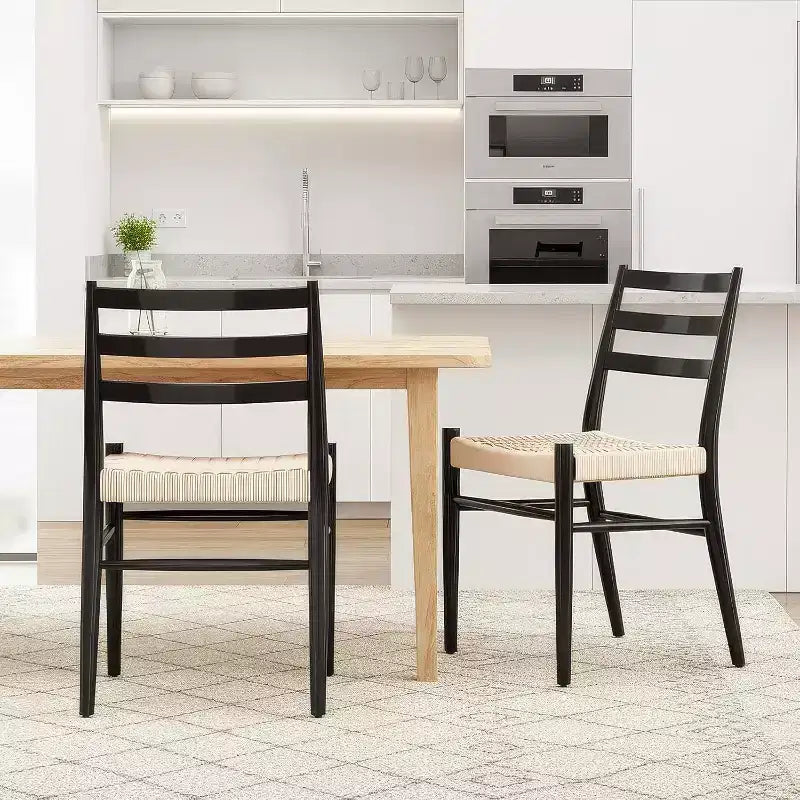 TUYOHW 2 Chaises de salle à manger avec assise en corde tressée, Chaises de cuisine à structure métallique avec dossier ouvert, Chaises de salle à manger respirantes pour salon