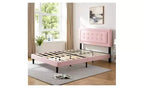 Cadre de lit plateforme Queen Size moderne Okak avec tête de lit capitonnée en velours/lin et support à lattes, lit en bois classique pour chambre principale