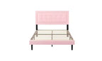 Cadre de lit plateforme Queen Size moderne Okak avec tête de lit capitonnée en velours/lin et support à lattes, lit en bois classique pour chambre principale